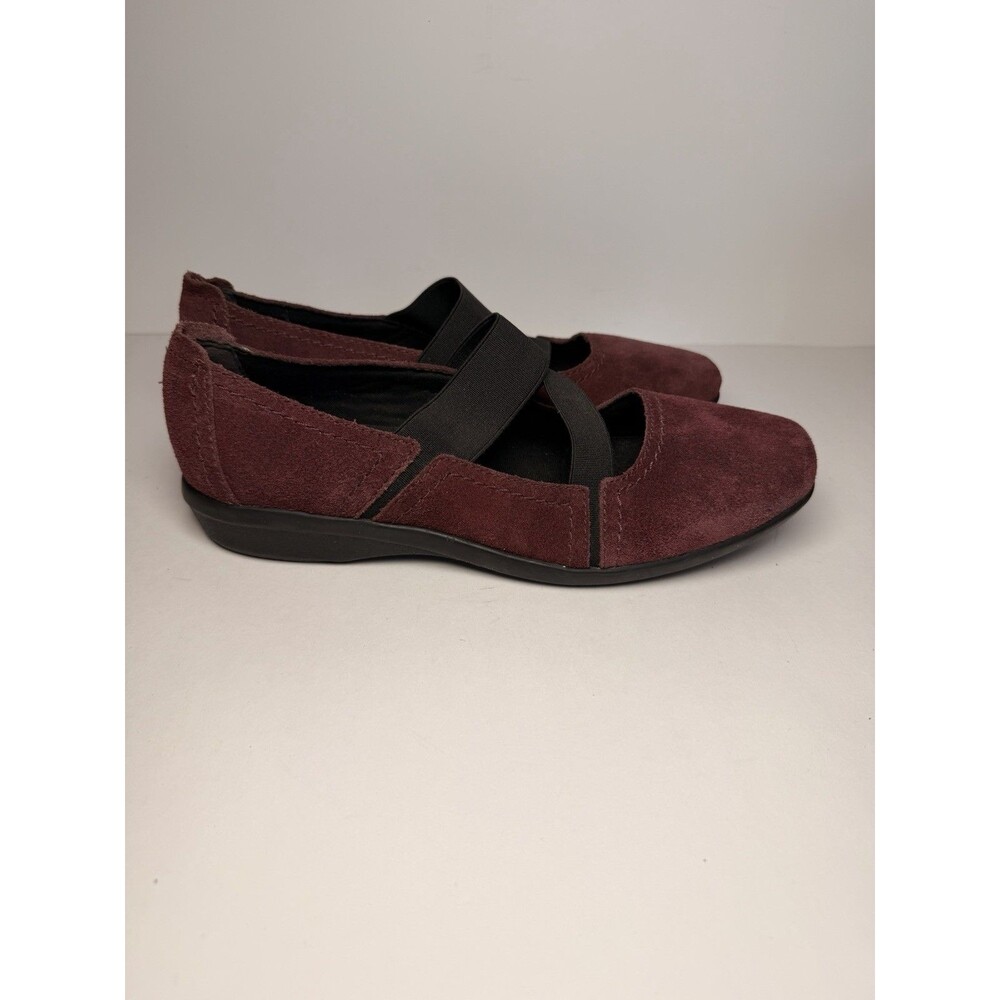Clarks Collection Women's Burgundy Suede Cross-Strap Mary Jane Flats - Sz8.5 M
